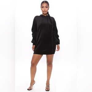 Fashion Nova Black “All in Comfort Velour Hoodie Dress”